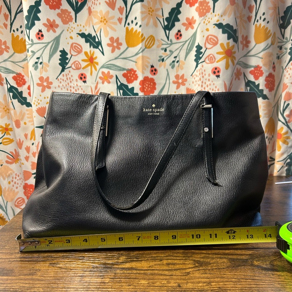 Kate Spade NY Purse Large Black Pebbled Leather Hand Bag Gold Logo Coin Purse - Picture 10 of 10